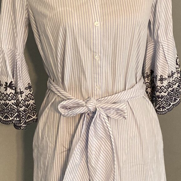 Tahari ASL Dress NWOT Women Size 2 Belted Pin Stripes Embroidered - Picture 5 of 11